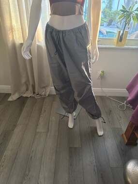 H&M Divided Gray Baggy Parachute Pants with Drawstring Hem